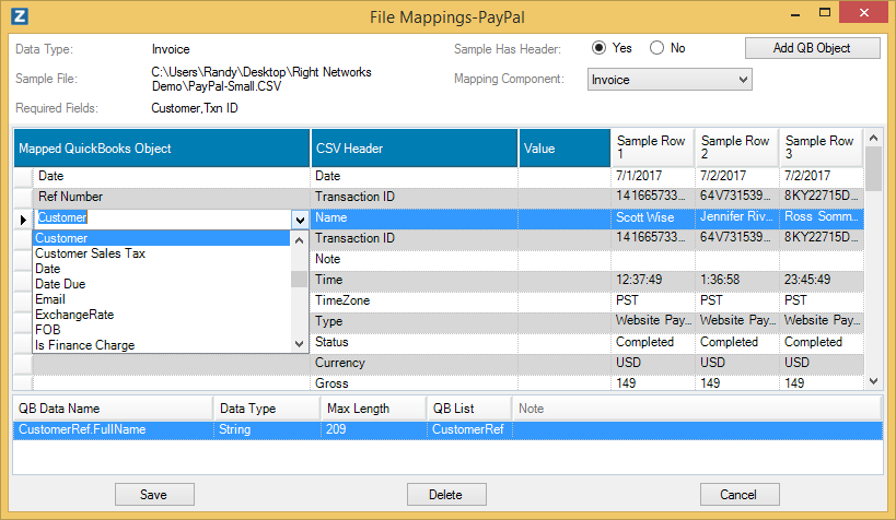 File Mapping Wizard Window