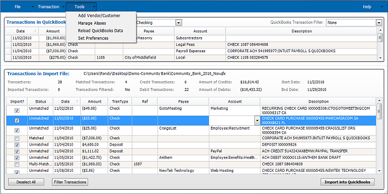 Add Vendor/Customer menu option