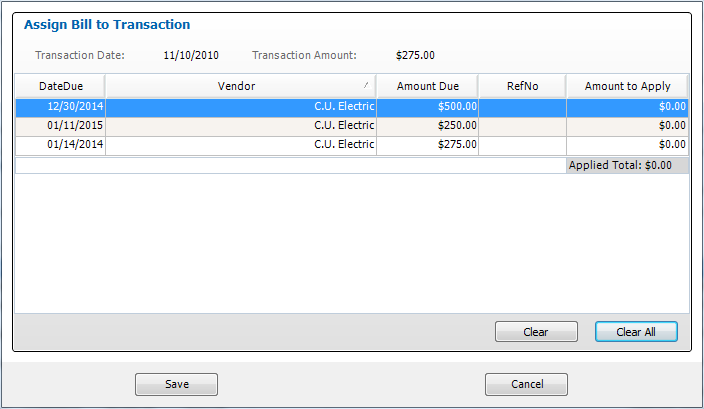 Import Bill Payments Window