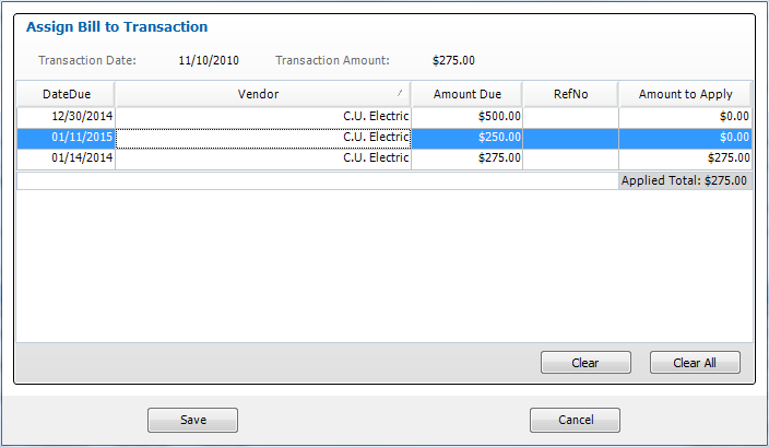 Import Bill Payments Window