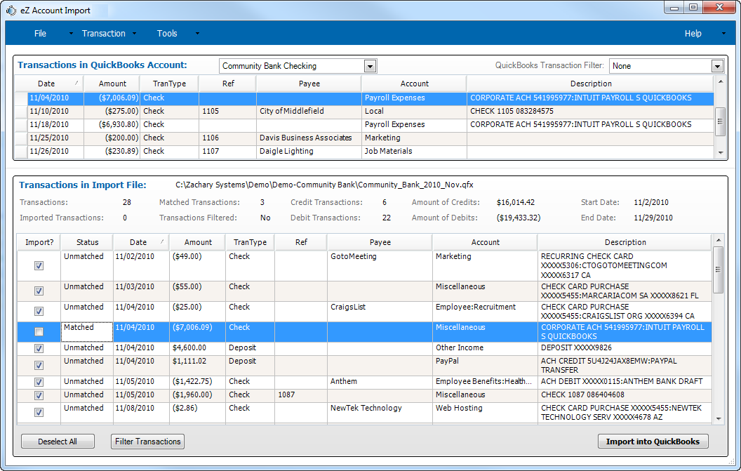 Import Transactions Window