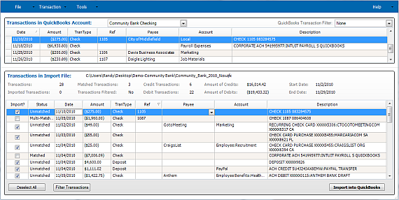 Import Transactions Window