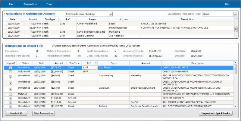 Import Bill Payments Window