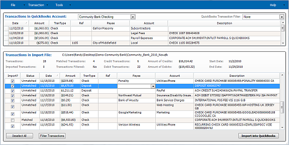 Import Transactions Window