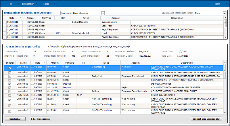 Import Transactions Window